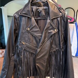 Dear John Black Leather Fringe Jacket